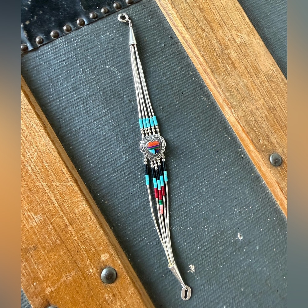 Native American sterling turquoise heart bracelet